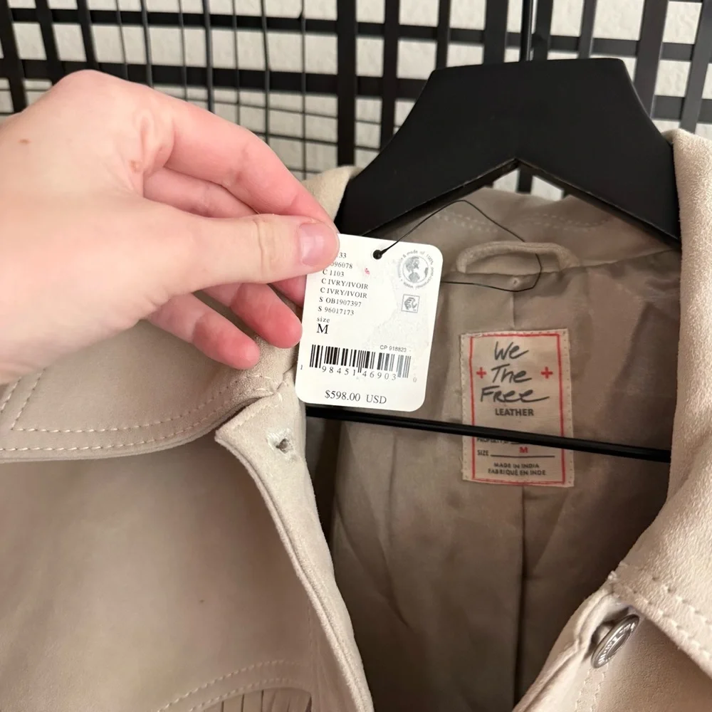 Free People Beige Fringe Leather Jacket